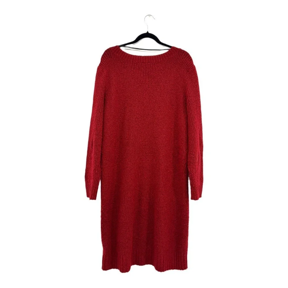 Torrid Vegan Cashmere Sweater Mini‎ Dress Rhubarb Red V-Neck Ribbed Knit 2 - Picture 6 of 16